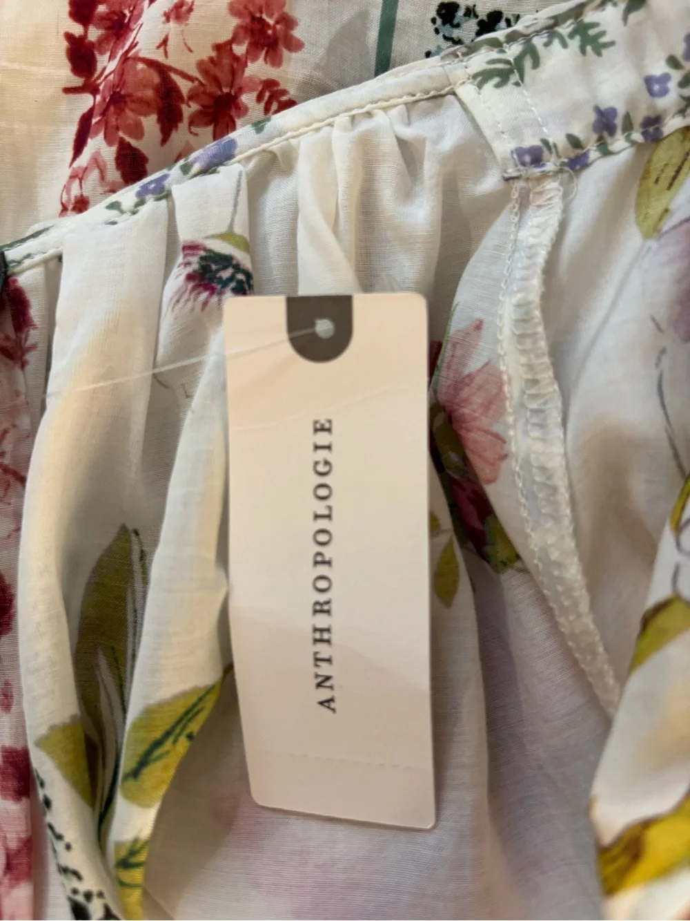 Anthropologie Puff-Sleeve Collared Blouse in Ivory Floral Size M. NWT